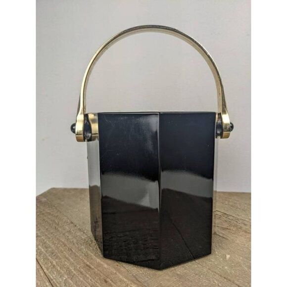 Arcoroc Octime Black ice bucket, Black glass barware, 80s geometric kitchen - Picture 2 of 7